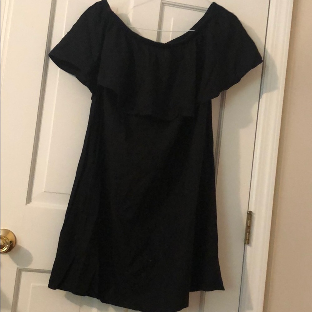 Black linen off the shoulder dress